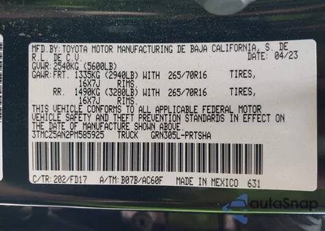 2023 Toyota Tacoma Trd Off Road из США, поврежденный, VIN 3TMCZ5AN2PM585925